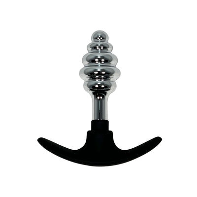 RIBBED HIVE SHAPED METAL ANAL PLUG WITH SILICONE STOPPER