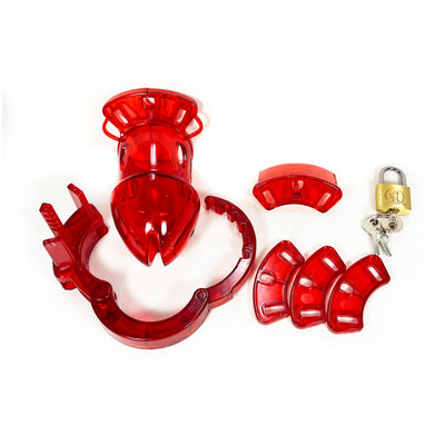SEE-THROUGH-RED COCK CAGE CHASTITY DEVICE