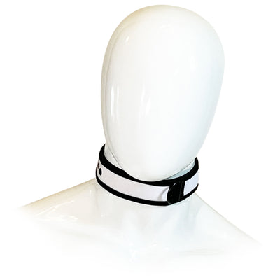 Adjustable Neoprene Collar with D-Ring by Fetish Pleasure Play in White and Black