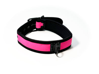 Adjustable Neoprene Collar with D-Ring by Fetish Pleasure Play in Pink and Black