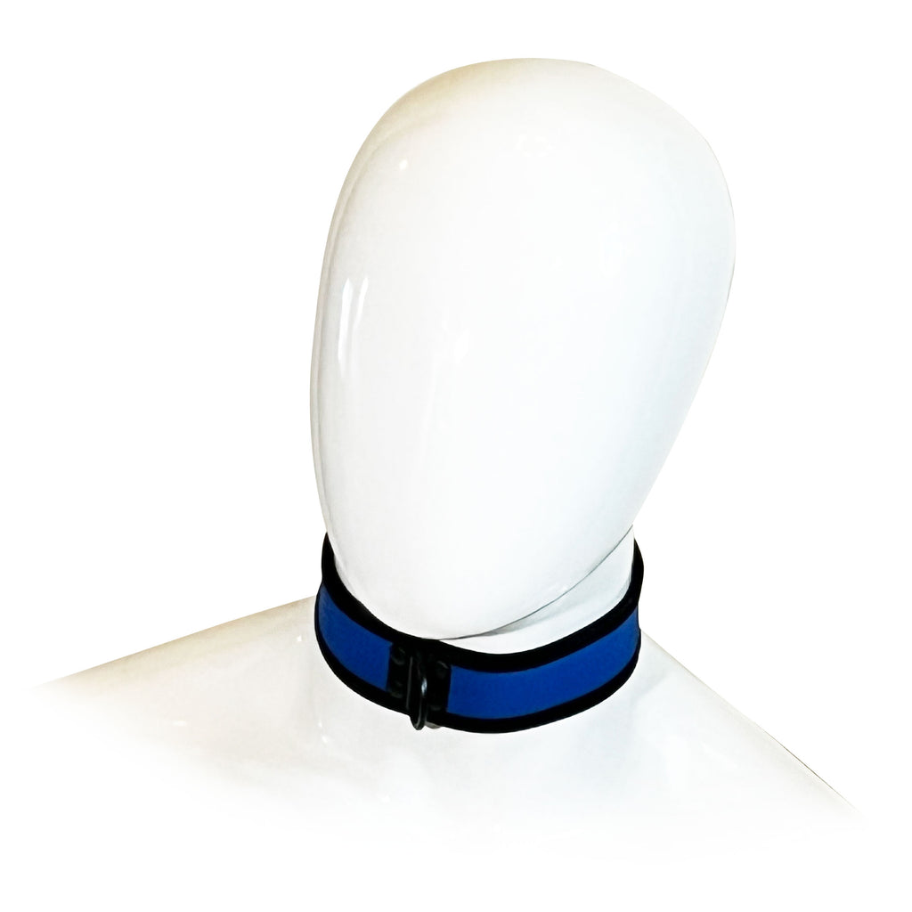 Adjustable Neoprene Collar with D-Ring by Fetish Pleasure Play in Blue and Black