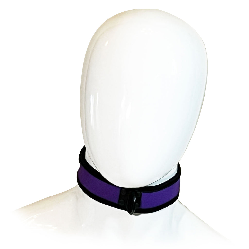 Adjustable Neoprene Collar with D-Ring by Fetish Pleasure Play in Purple