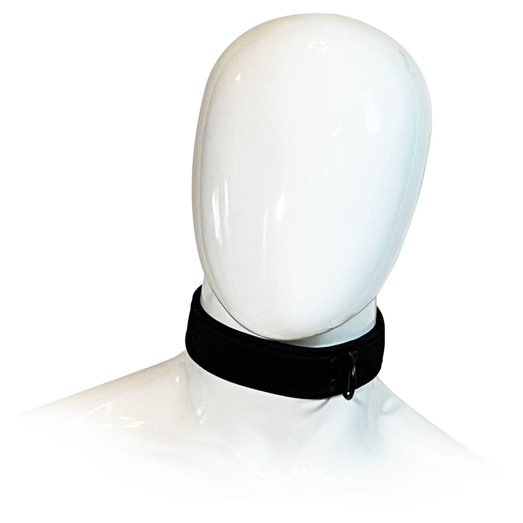 Adjustable Neoprene Collar with D-Ring by Fetish Pleasure Play in Black