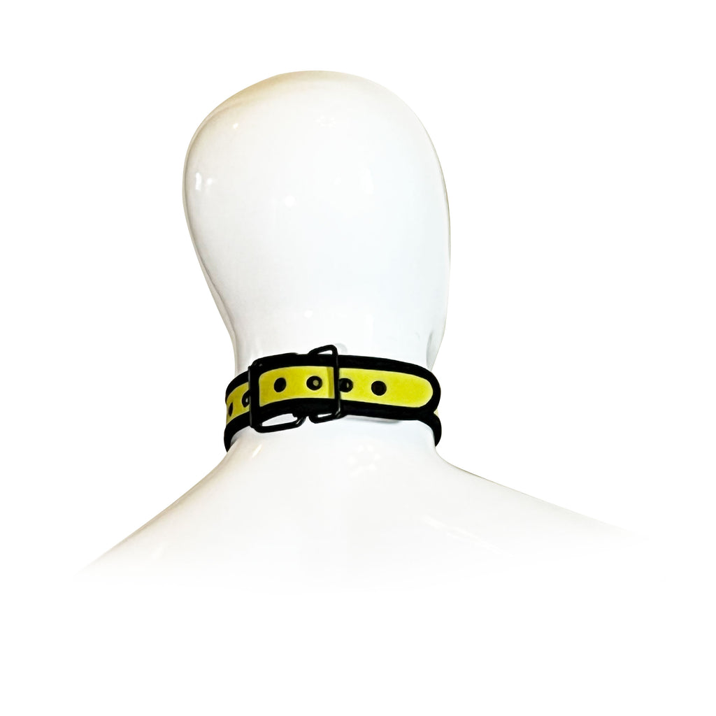 Adjustable Neoprene Collar with D-Ring by Fetish Pleasure Play in Yellow