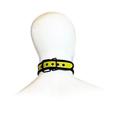 Adjustable Neoprene Collar with D-Ring by Fetish Pleasure Play in Yellow