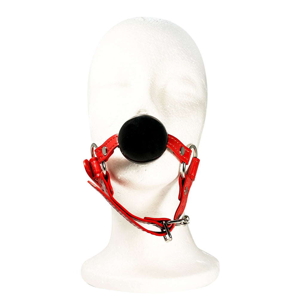 Rubber Ball Gag with Head and Chin Strap by Fetish Pleasure Play in Red