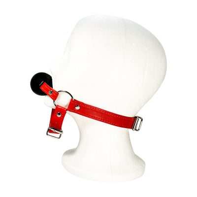 Rubber Ball Gag with Head and Chin Strap by Fetish Pleasure Play in Red