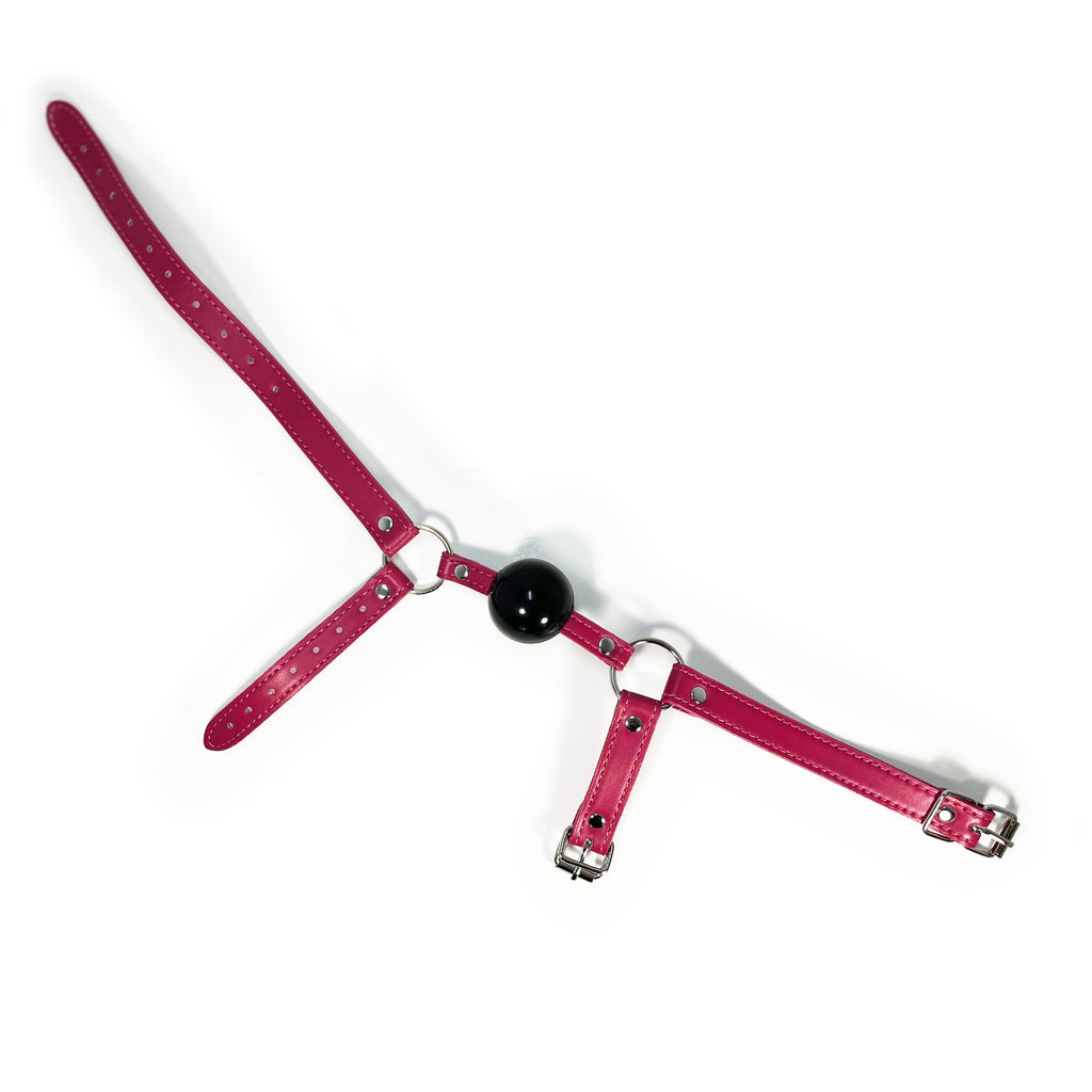 Rubber Ball Gag with Head and Chin Strap by Fetish Pleasure Play Hot Pink