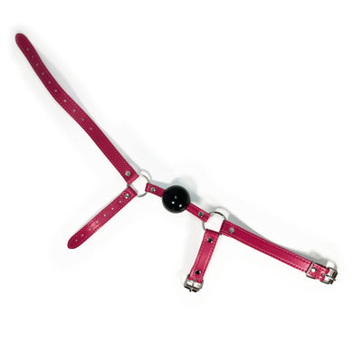 Rubber Ball Gag with Head and Chin Strap by Fetish Pleasure Play Hot Pink