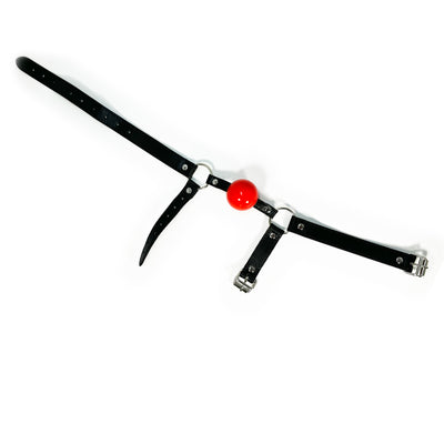 Rubber Ball Gag with Chin Strap by Fetish Pleasure Play in Red and Black