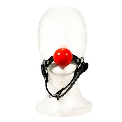 Rubber Ball Gag with Chin Strap by Fetish Pleasure Play in Red and Black