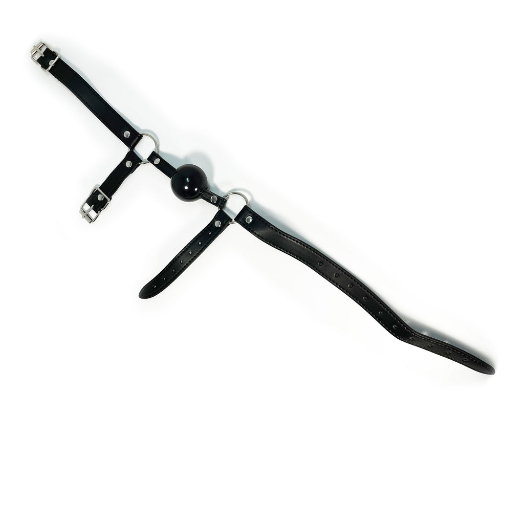 Rubber Ball Gag with Chin Strap by Fetish Pleasure Play in Black