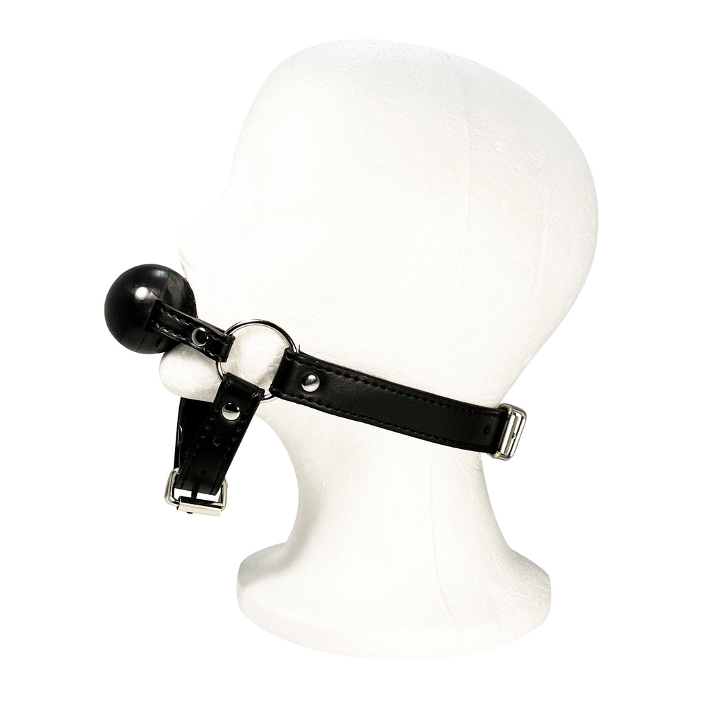 Rubber Ball Gag with Chin Strap by Fetish Pleasure Play in Black
