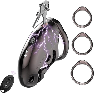 E-Stim Shock Cock Cage - Electro-Shock Chastity Cage with Remote by Fetish Pleasure Play