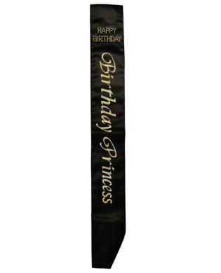 Birthday Princess Black Sash w/Clear Stones