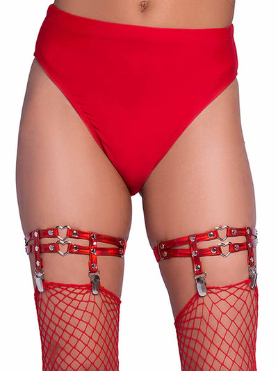 Red Double Strap Thigh Garters with Hearts One Size