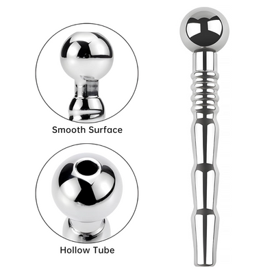 STAINLESS STEEL DUAL BEADED RIBBING HOLLOW URETHRAL SOUND