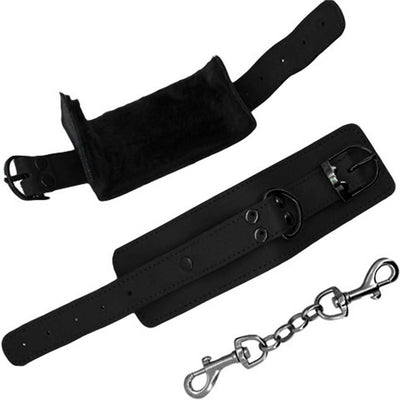 Strapped Plush Leather Cuffs - Black