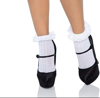White Crochet Zig Zag Lace Top Anklet Socks One Size