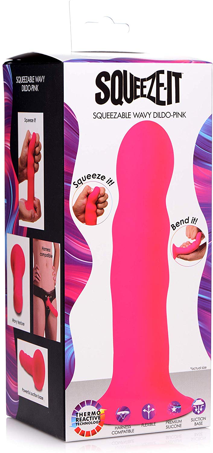 Squeezable Wavy Dildo - Pink
