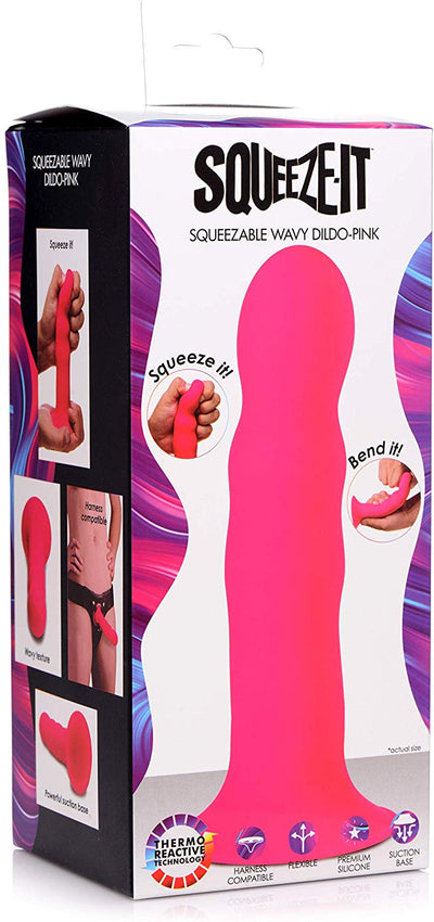 Squeezable Wavy Dildo - Pink