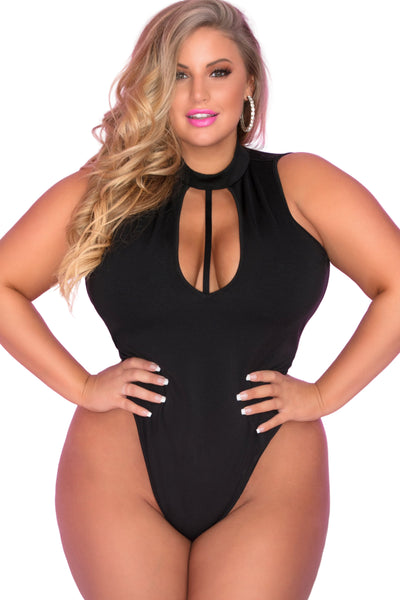 Black Tie Affair Choker Bodysuit, Black, Queen O/S