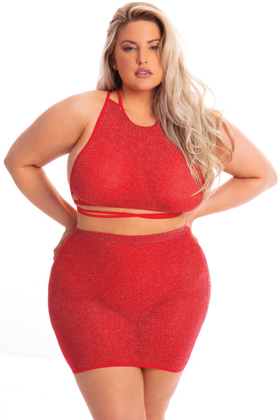 Midnight Sun 2 Piece Skirt Set, Red, Queen O/S