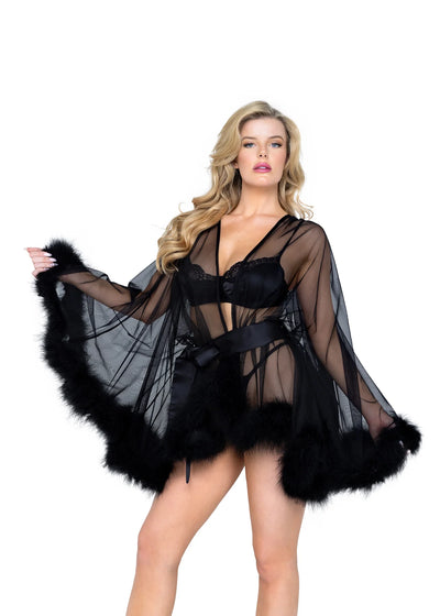 Hollywood Glam Luxury Mini Robe, Black, One Size