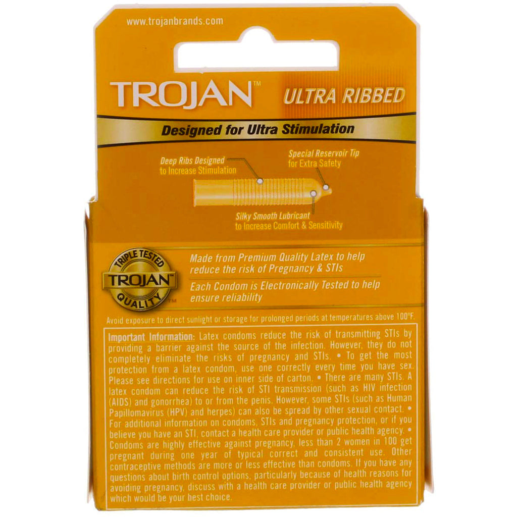 Trojan Ultra Ribbed Lubricated Latex Condoms - 3 pk