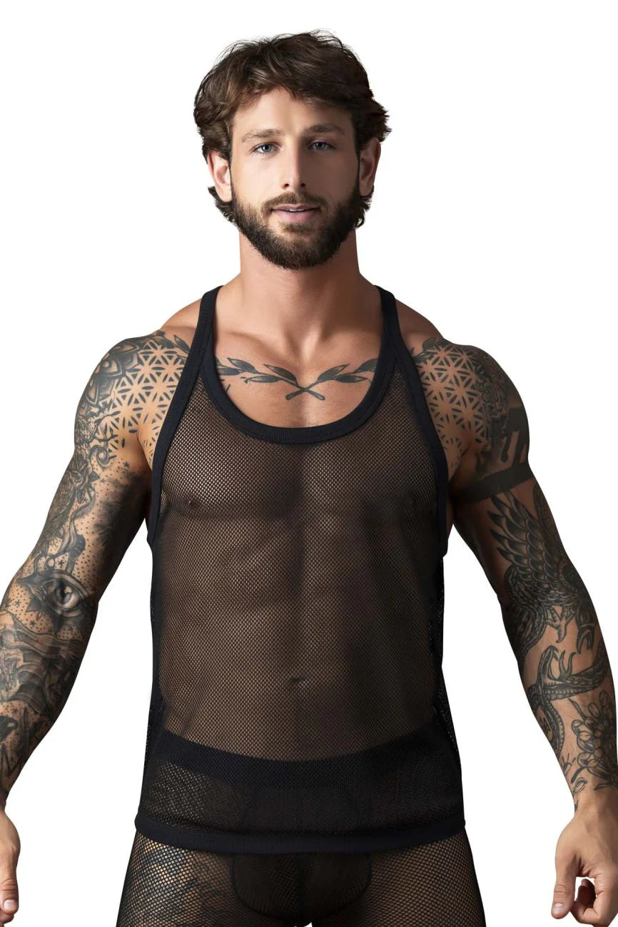 Men's Fishnet 2 Tank Top, Black