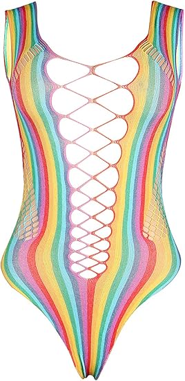 Rainbow Fishnet Cutout Bodysuit