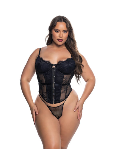 Essentials Lace Satin Trim Corset, Black, Queen O/S