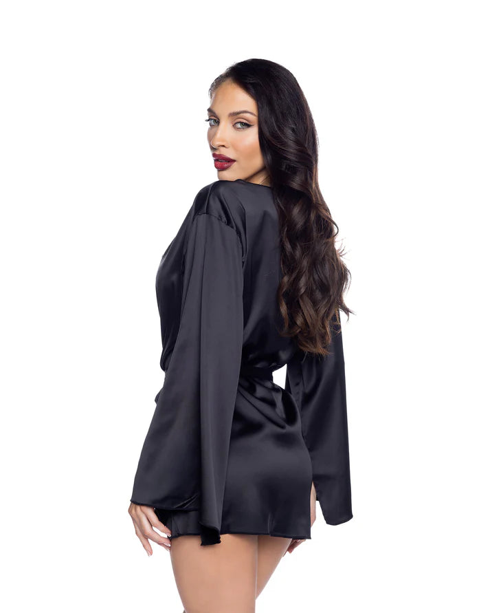 Midnight Essentials Satin Short Robe, Black, One Size