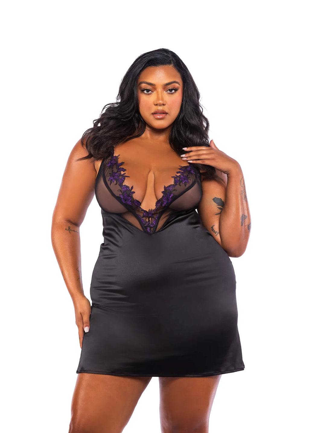 Dark Romance Chemise, Black/Purple, Queen O/S