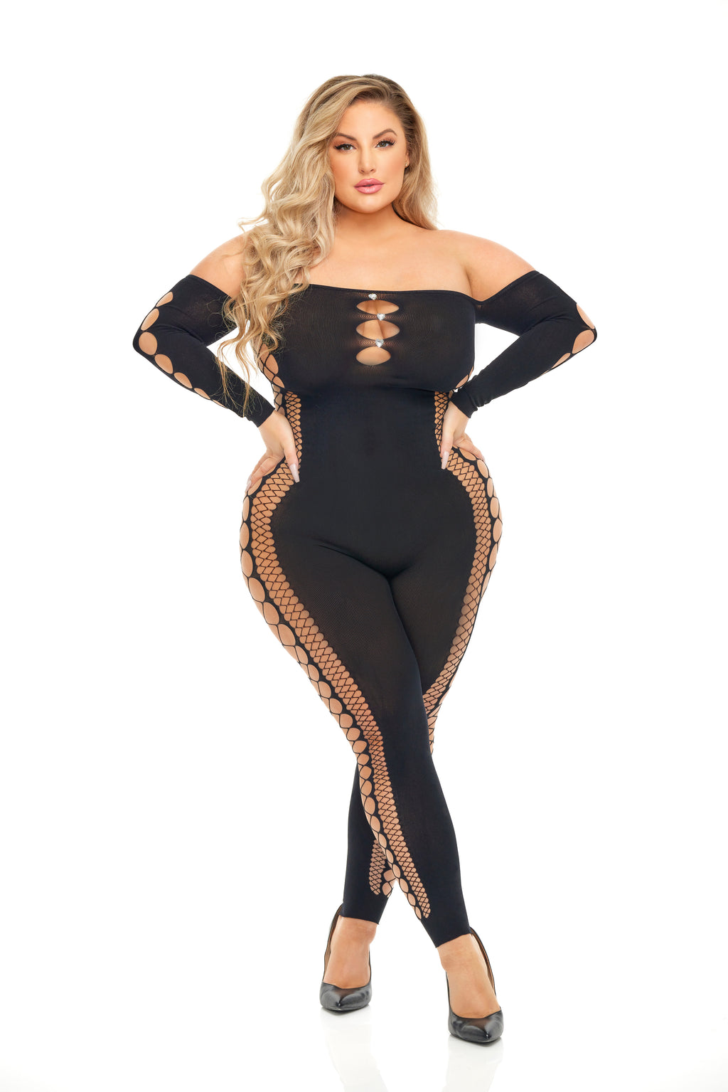 Diamond Drippin Bodystocking, Black, Queen O/S