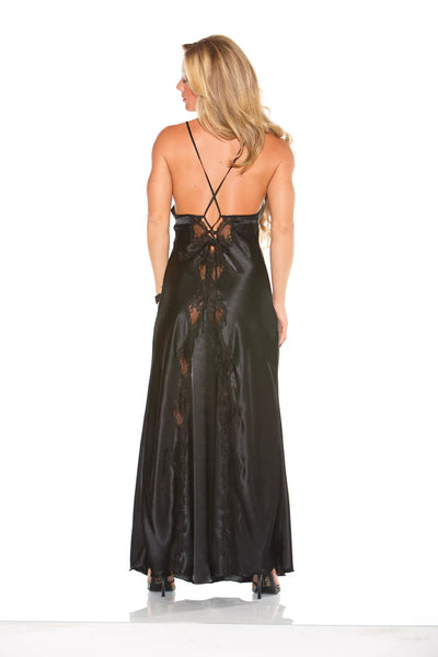 Charmeuse Scalloped Lace Gown Robe, Black