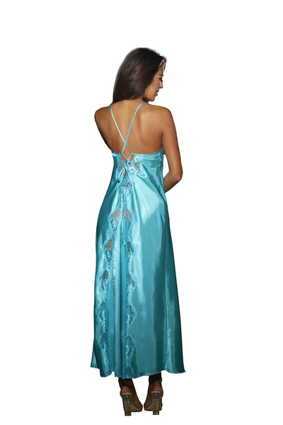 Charmeuse Scalloped Lace Gown Robe, Teal