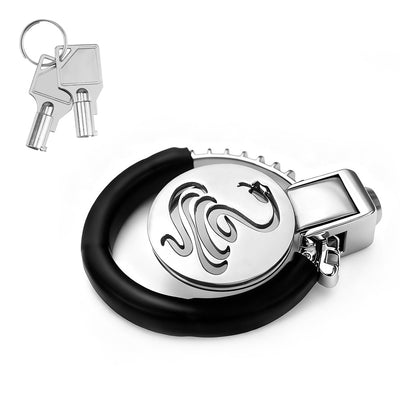 Cobra Flat Chastity Cage with Handcuff-Style Locking Ring by Metal Pleasure Play