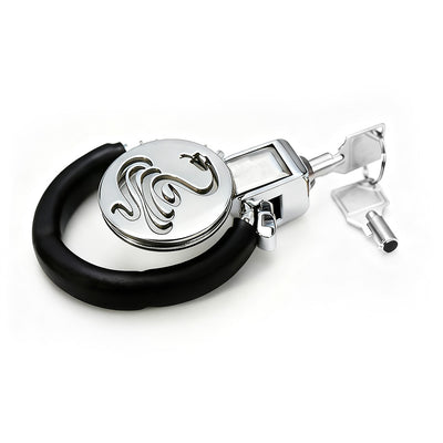 Cobra Flat Chastity Cage with Handcuff-Style Locking Ring by Metal Pleasure Play