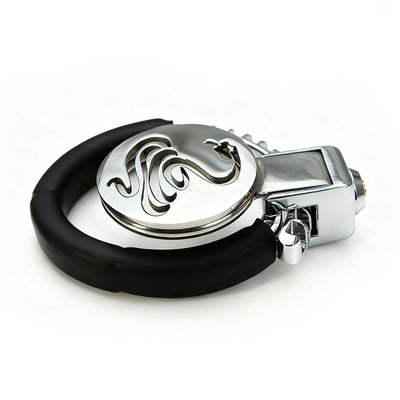 Cobra Flat Chastity Cage with Handcuff-Style Locking Ring by Metal Pleasure Play
