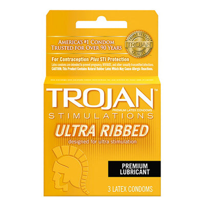 Trojan Ultra Ribbed Lubricated Latex Condoms - 3 pk