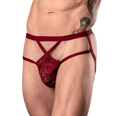 Lace Strappy Jock, Burgundy