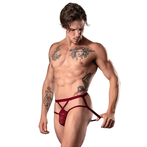 Lace Strappy Jock, Burgundy