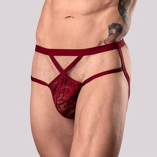 Burgundy Lace Strappy Jock L/XL