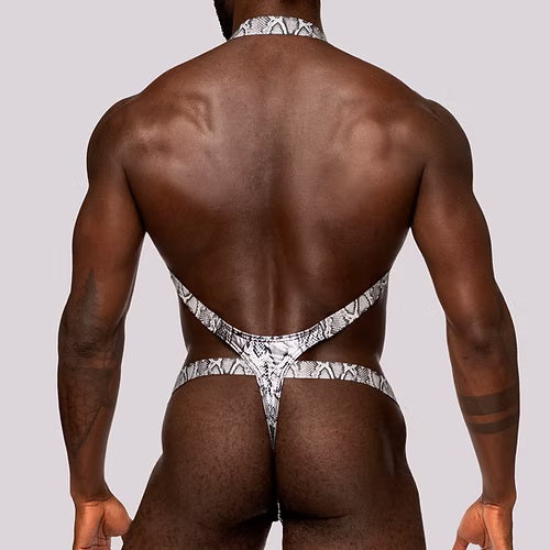S'naked Harness Sling Thong by Male Power in Silver S/M