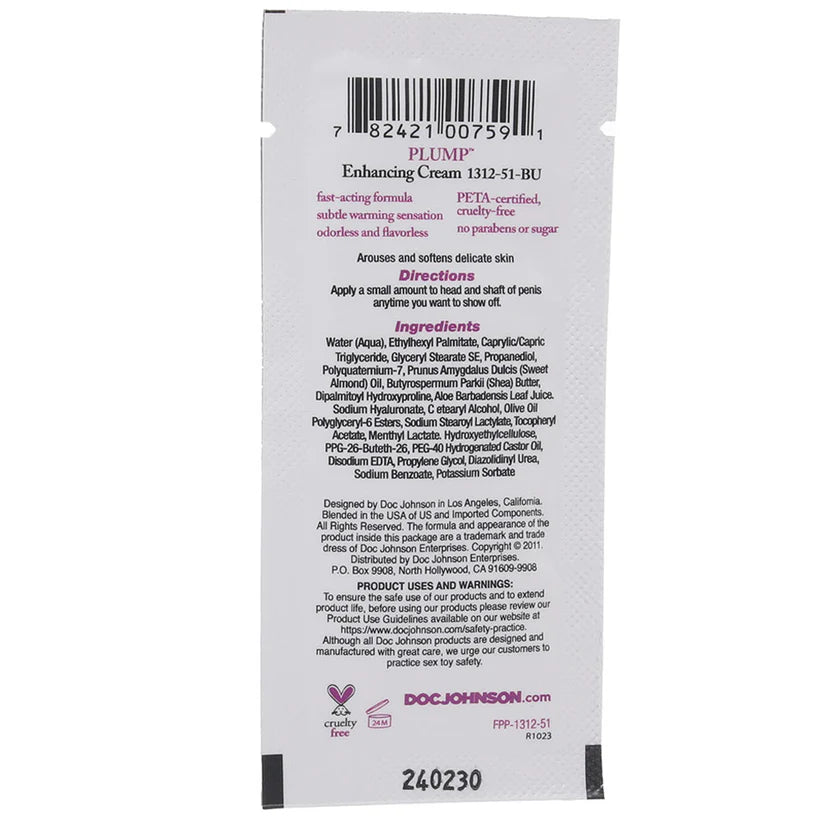 Plump Male Enhancement Cream .25oz Single Use Foil