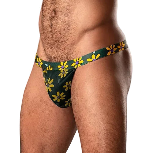 Flower Power Men's Thong, Green/Yellow
