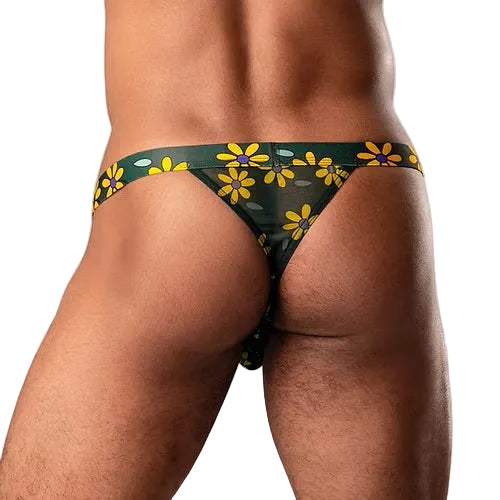 Flower Power Men's Thong, Green/Yellow