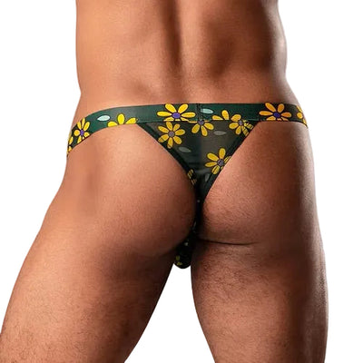 Flower Power Men's Thong, Green/Yellow