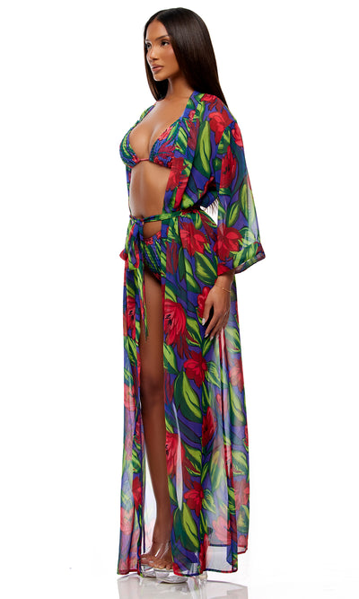 Jungle Print Chiffon Kimono in Tropical Multi